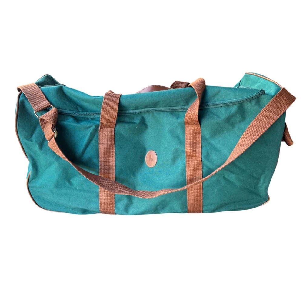 Polo Ralph Lauren Rolling Duffle Bag Green Canvas Vintage Travel Luggage Large